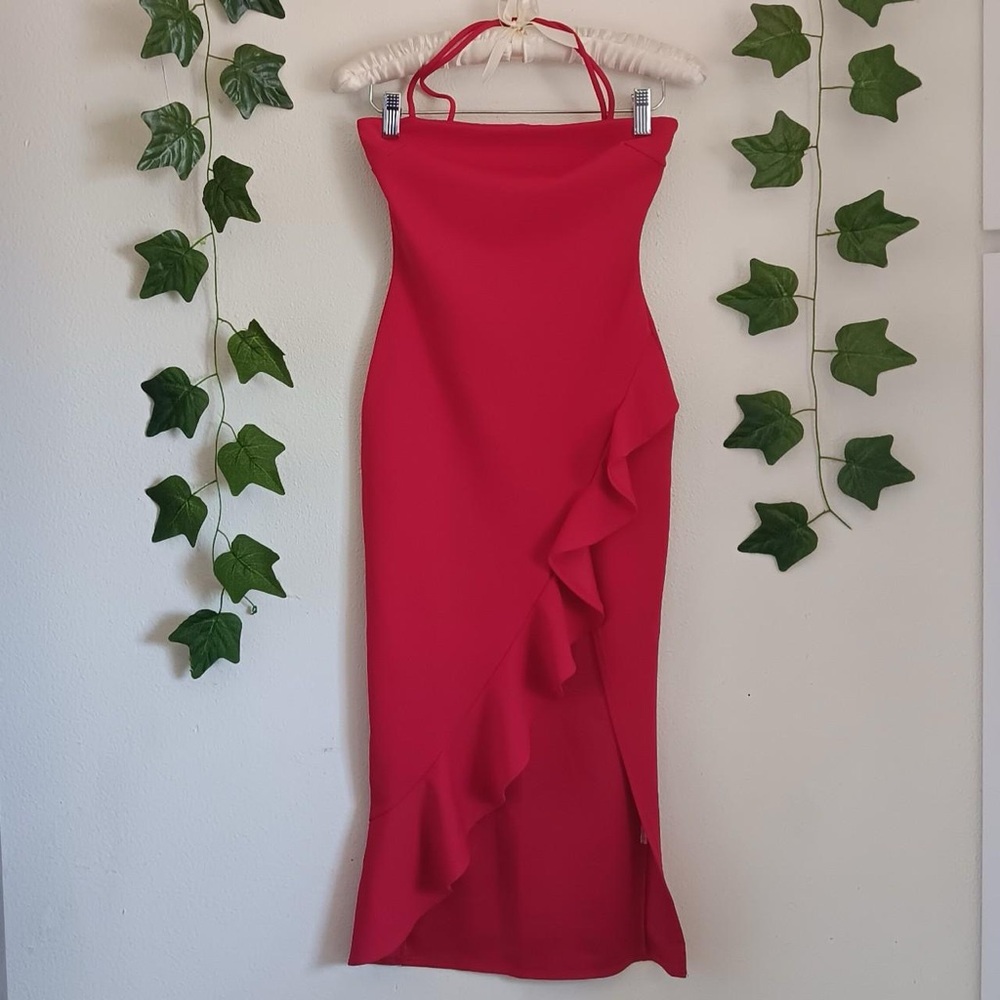 Windsor Vibrant Red Ruffle Midi Dress